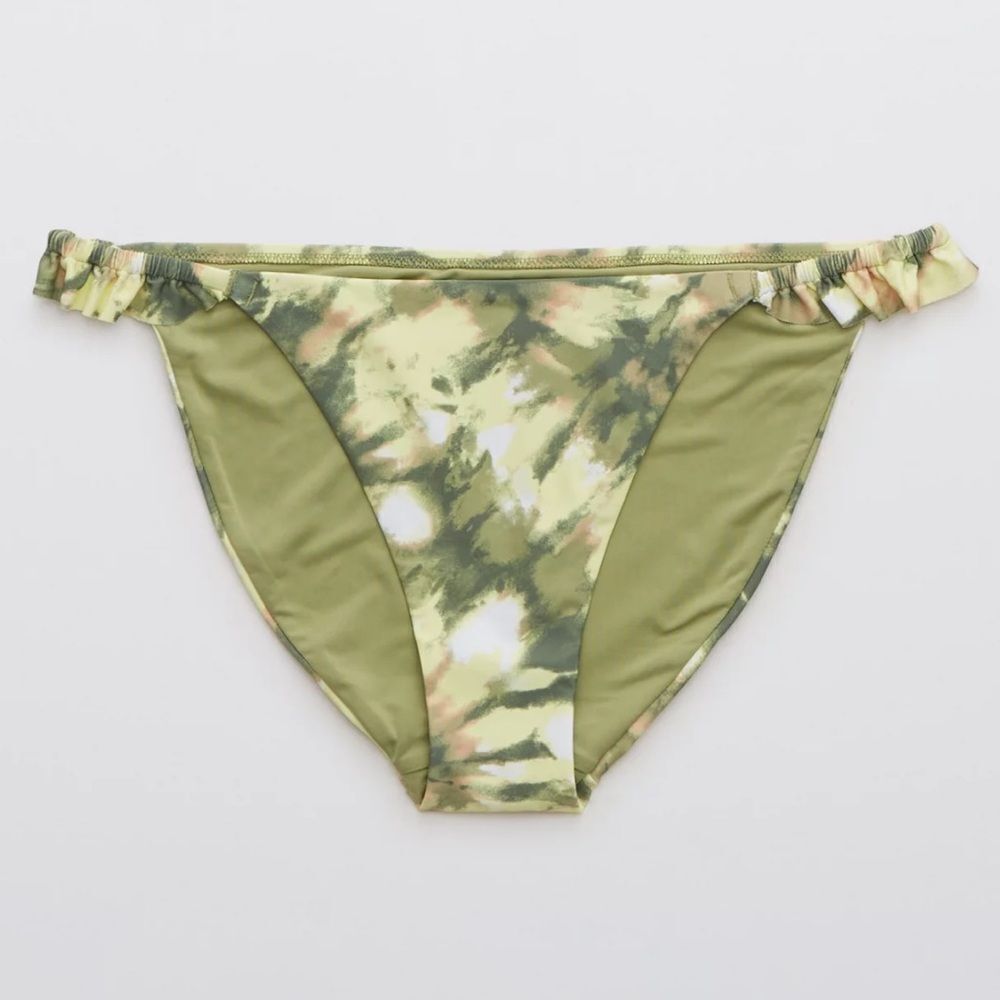 NEW Aerie Printed Ruffle Bikini Bottom - Olive Fun Large